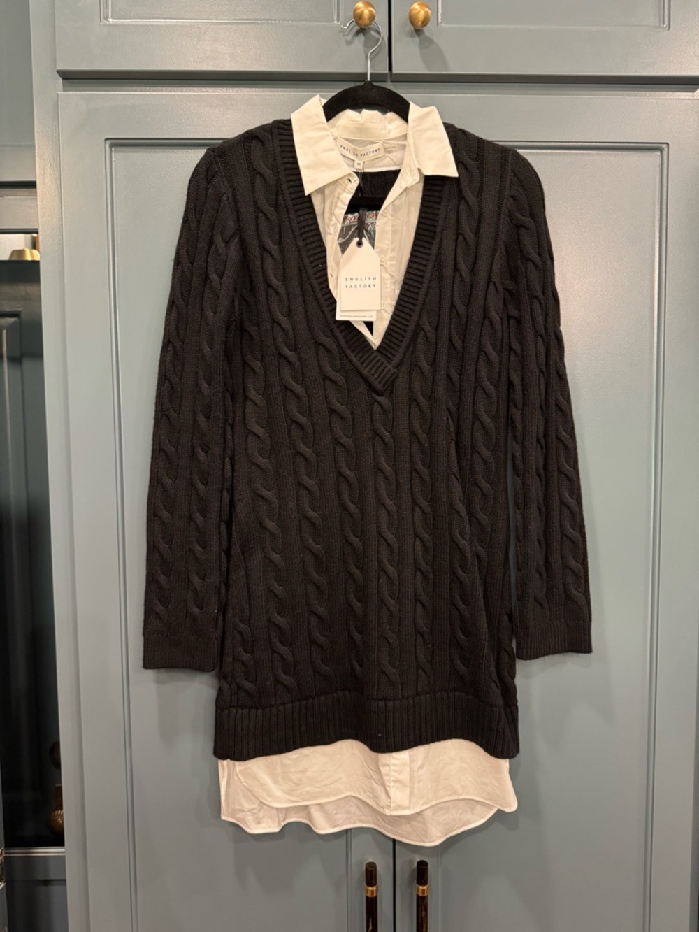 English Factory Black Cable V-Neck Pullover Sweater